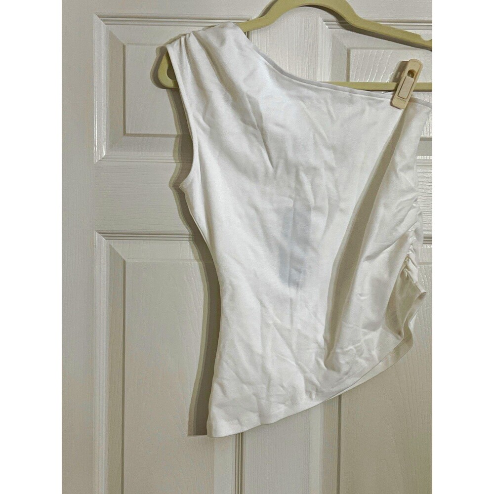 NWT PrettyGarden White One Shoulder Top Size S Asymmetric Ruched Side Tank